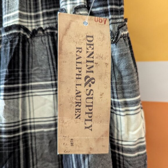 Ralph Lauren Black White Plaid Tiered Patchwork Maxi Skirt Cabincore Western M - Picture 8 of 9